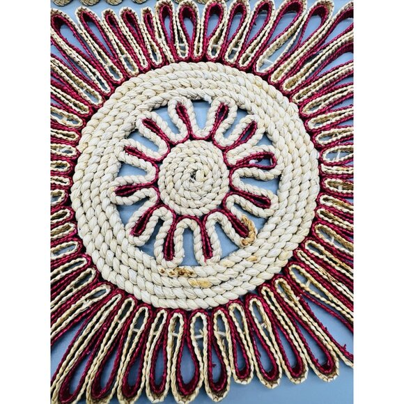 Rafia Woven Colorful Trivets Boho Style Decor Set of 4 1970s Red Square 7 inch - Picture 4 of 7